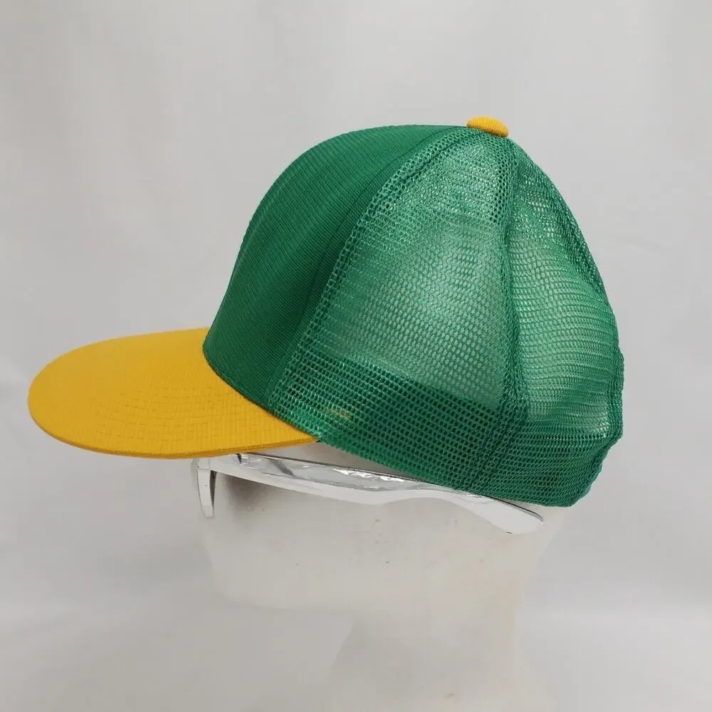 Vintage 70s Blank Trucker Hat Green Yellow Two Tone Mesh Snapback Cap VTG